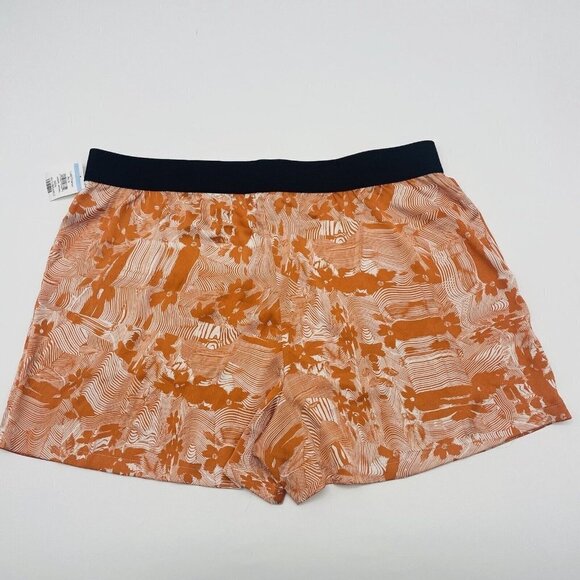 Open Edit Womens Plus Size 2X Elastic Waist Satin Shorts Orange Ivory Daisy 160 - Picture 6 of 8